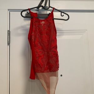 Windsor red lace mesh thong bodysuit - small NWT